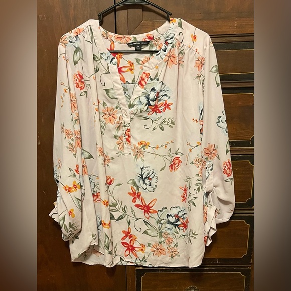 Zac & Rachel Floral Blouse - Cream with Red and Green Accents - Picture 1 of 6